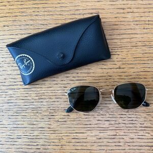 Ray-Ban Hexagonal Sunglasses with Gold Frame and Black Lenses